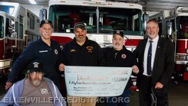 Left to right: (seated) Commissioner and past Chief Howard Troue, firefighter and Commissioner Paul Tuzzolino, District Chief Pat Wardynski, District President Mike Moschetta, and Sen. Peter Oberacker.

